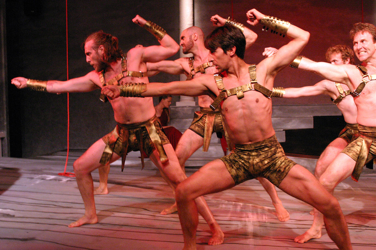 Not Man Apart Physical Theatre Ensemble in “Lysistrata Unbound”. Photo by Enci Box.