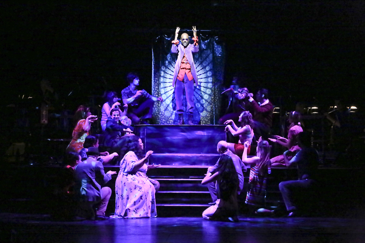 Terron Brooks and the ensemble in Sweet Charity. Photo by Michael Lamont.