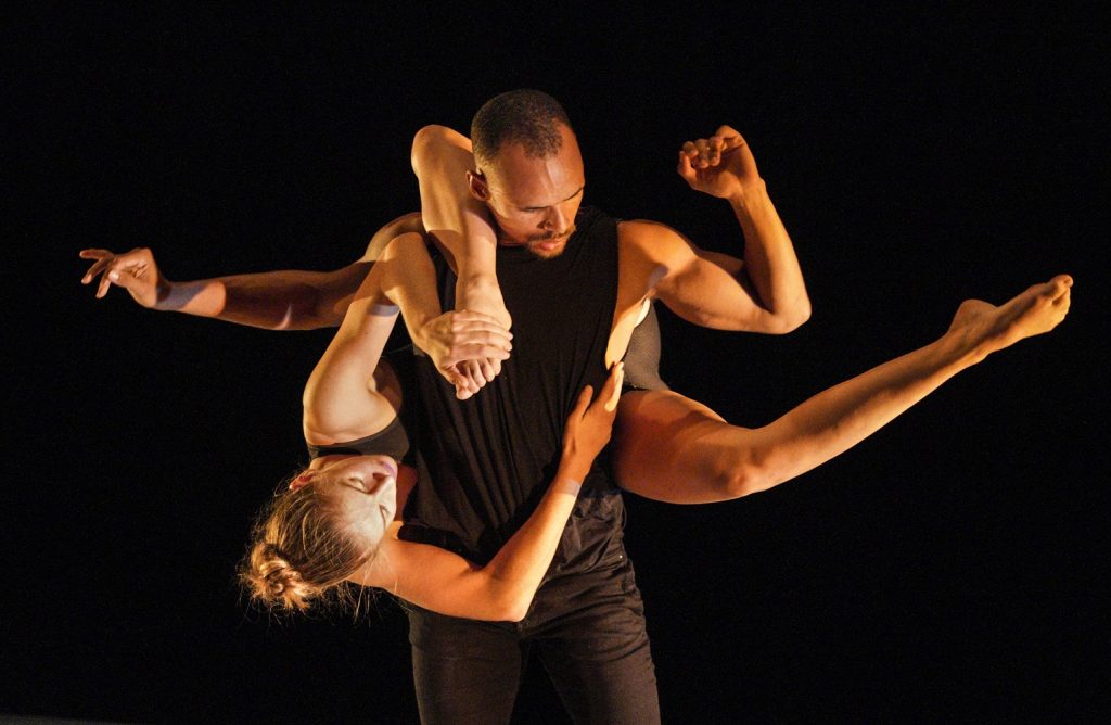 “Transfer” by Jacob Jonas; (l-r) Jill Wilson, Mike Tyus. Photo by Lawrence K. Ho.