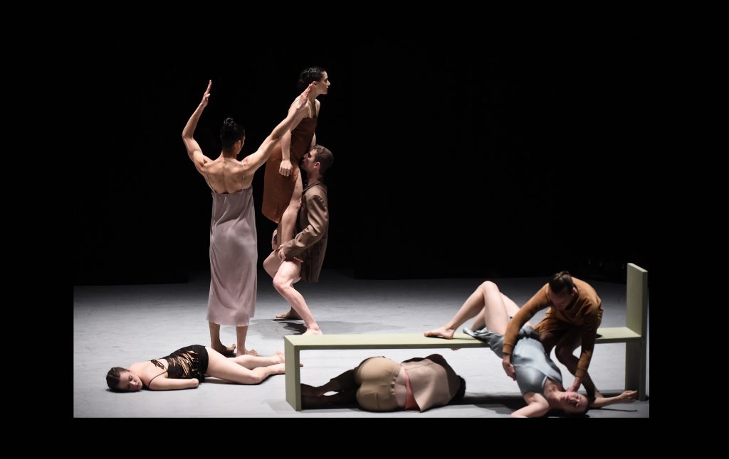 Ate9 performs "a blind LAdy" by Danielle Agami at the Wallis Annenberg Center for the Performing Arts; (l-r) Paige Amicon, Jobel Medina, Genna Moroni, Jordan Lovestrand, Devon Joslin, Rebecah Goldstone, Alexander Quetell; PHOTO CREDIT: Dan Steinberg