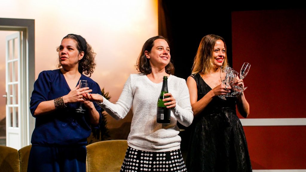 Isabel Teixeira (Olga), Julia Bernart (Irina) and Stella Rabello (Maria) in Christiane Jatahy’s “What if they went to Moscow_11” Photo by Vanessa Crocini