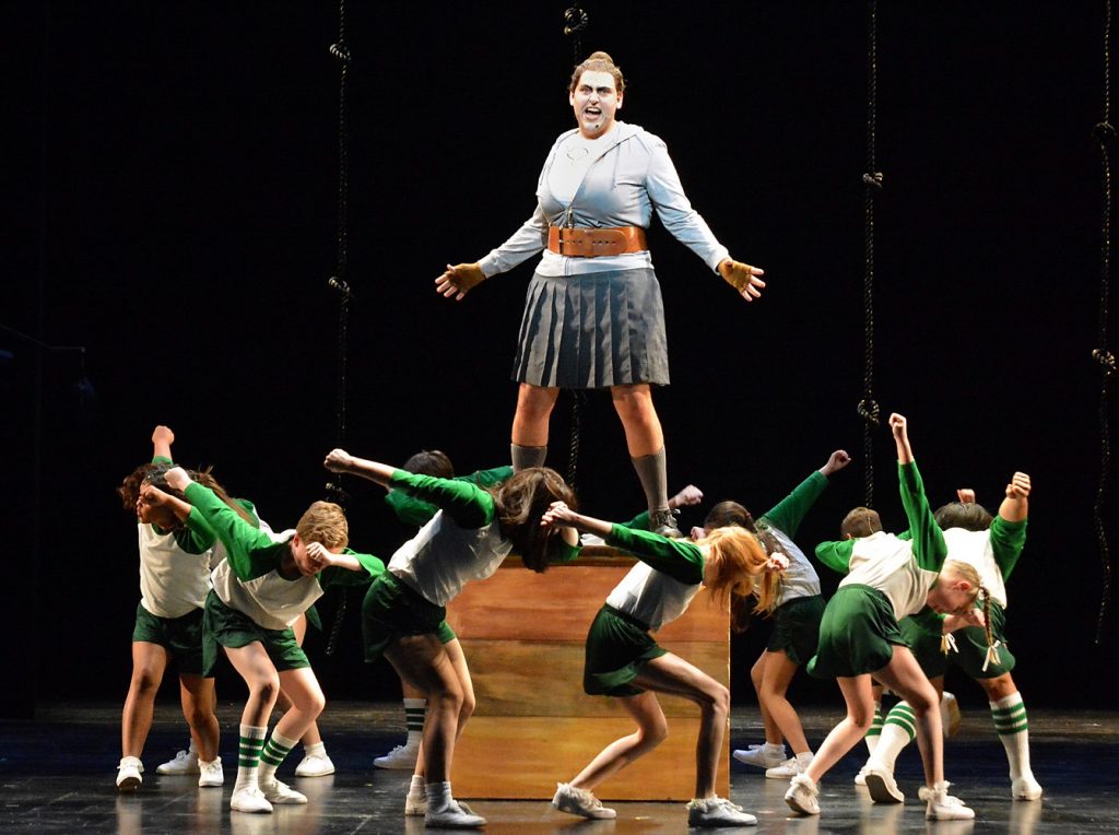 Nicholas Mongiardo-Cooper with the ensemble of 5-Star Theatricals regional theatre premiere of “ROALD DAHL’S MATILDA THE MUSICAL,” directed by Lewis Wilkenfeld and now playing at the Thousand Oaks Civic Arts Plaza. Photo by Ed Krieger