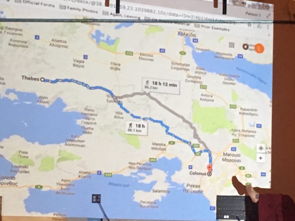 Map of Thebes to Colonus. Courtesy of Google Maps.