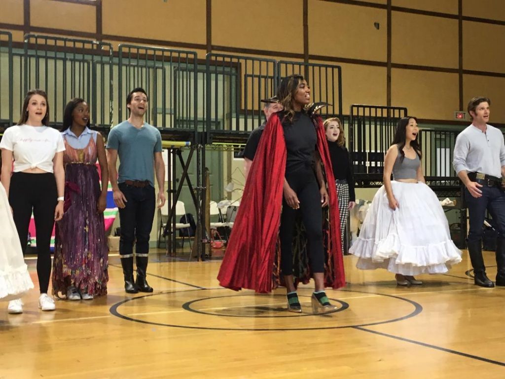 Patina Miller as the Witch and the cast of “Into the Woods”. Photo by A.Haskins.