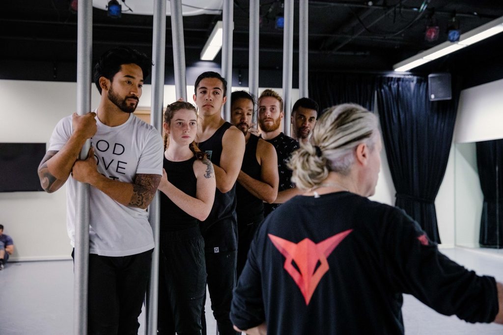 Jacques Heim back to camera - DIAVOLO in Rehearsal for IBUKI- Veterans Project - Credit: Musco Center photo by Alissa Roseborough
