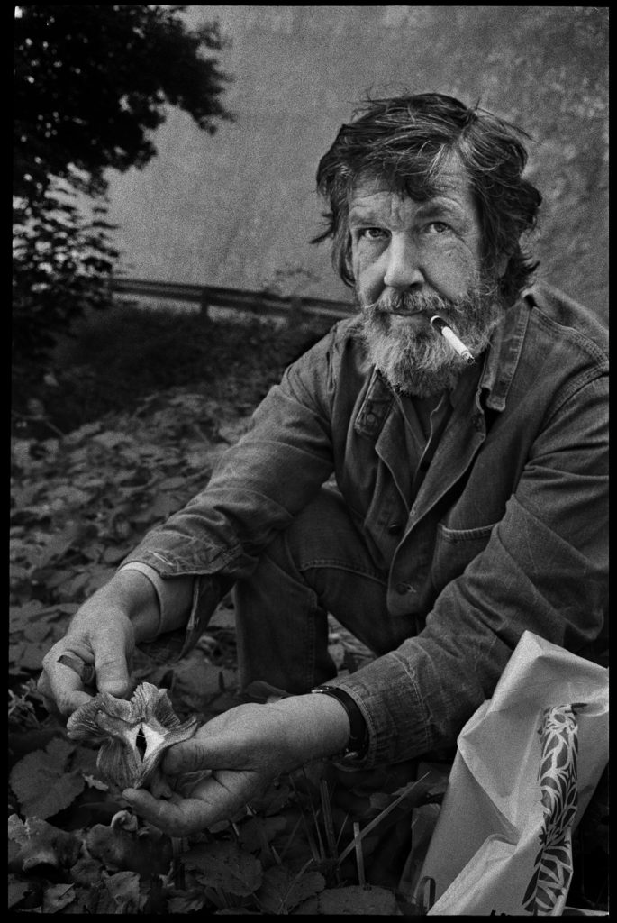 John Cage harvesting Armillaria mellea near Grenoble, France, 1972.