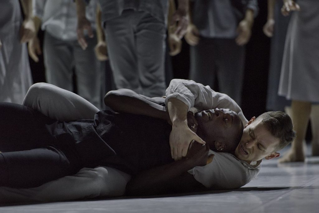Ballet BC dancers Gilbert Small and Brandon Alley in "Romeo + Juliet" Act I - Photo by Michael Slobodian