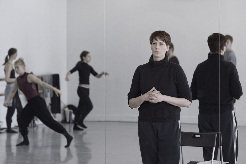 Emily Molnar in studio with artists of Ballet BC - Photo by Michael Slobodian
