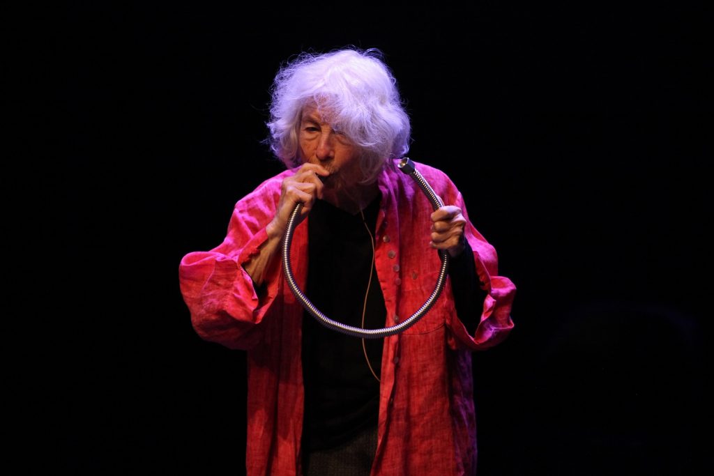 Simone Forti in Al Di La: An Evening of Sound Works by Simone Forti – Photo by Steve Gunther, REDCAT/CalArts