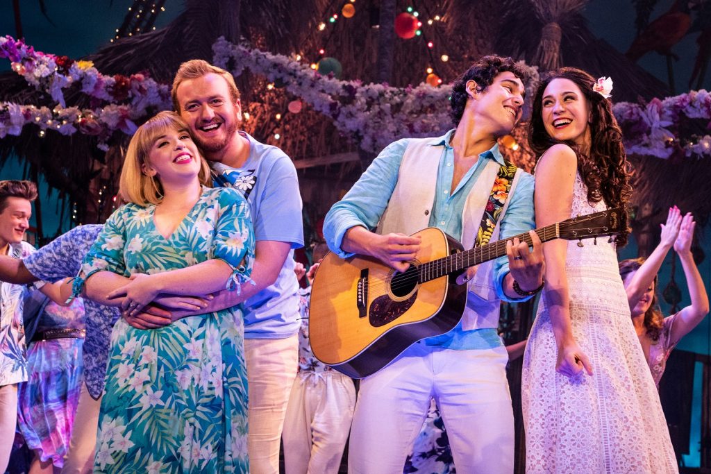 Shelly Lynn Walsh as Tammy, Peter Michael Jordan as Brick, Chris Clark as Tully, Sarah Hinrichsen as Rachel in Jimmy Buffett’s ESCAPE TO MARGARITAVILLE - Photo by Matthew Murphy