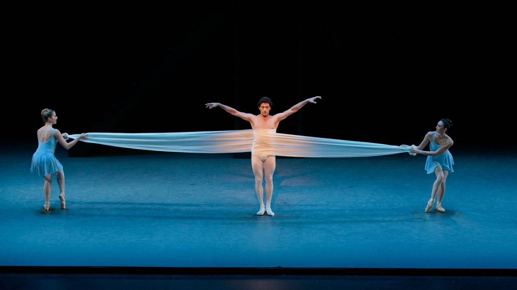 Los Angeles Ballet - Balanchine Black and White - Tigran Sargsyan with Hannah Keene and McKenzie Bryne in APPOLLO