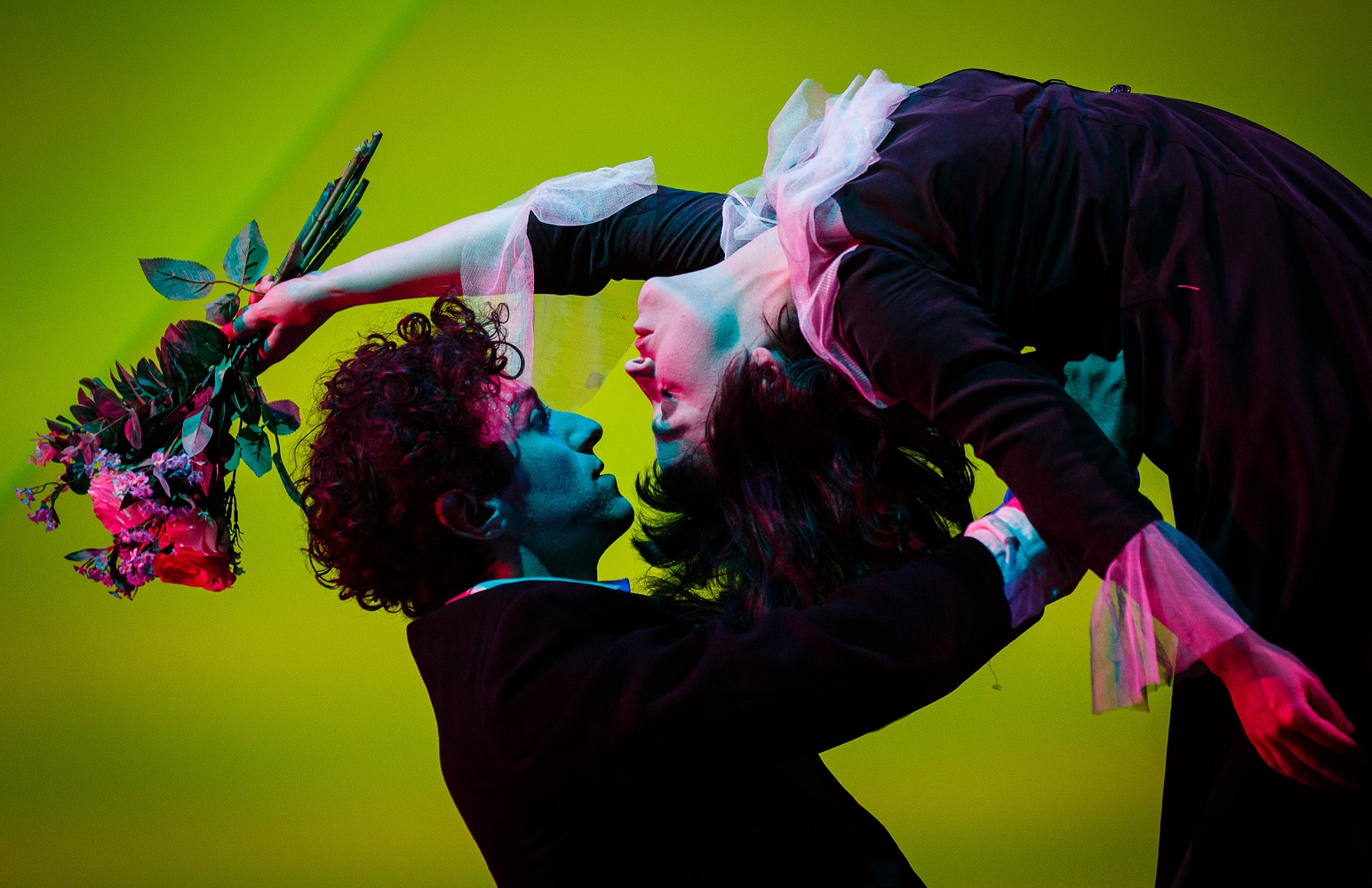 Marc Antolin as Marc Chagall and Audrey Brisson as Bella Chagall in "The Flying Lovers of Vitebsk" - Photo by Steve Tanner, courtesy of The Wallis