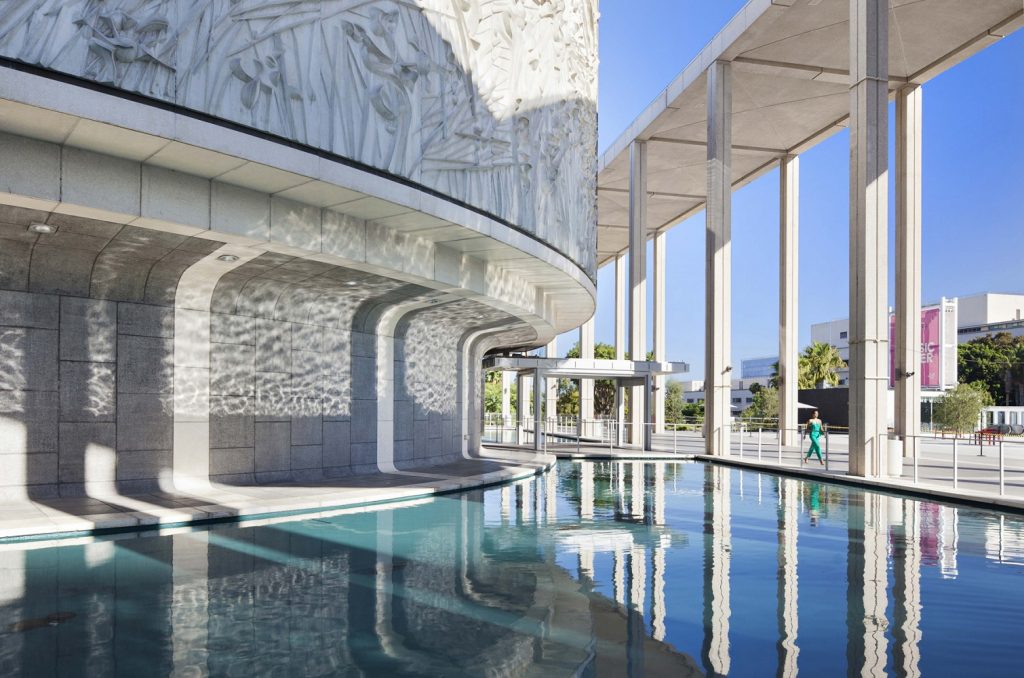 Side view of The Music Center's Mark Taper Forum - Photo by Tim Street Porter