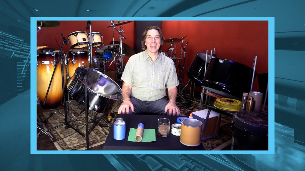 Teaching artist Joseph Peck leads a music workshop that introduces students to percussion instruments and the rhythmic scale - Photo courtesy of The Music Center