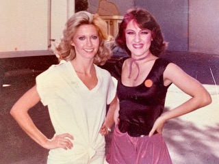 Cheryl Baster (right) on set of "Xanadu" with Olivia Newton John