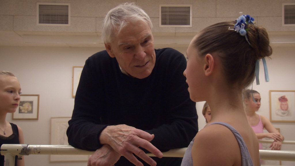 Jacques d'Amboise talks to a young student 2015 - scene from Balanchine's Classroom by Connie Hochman