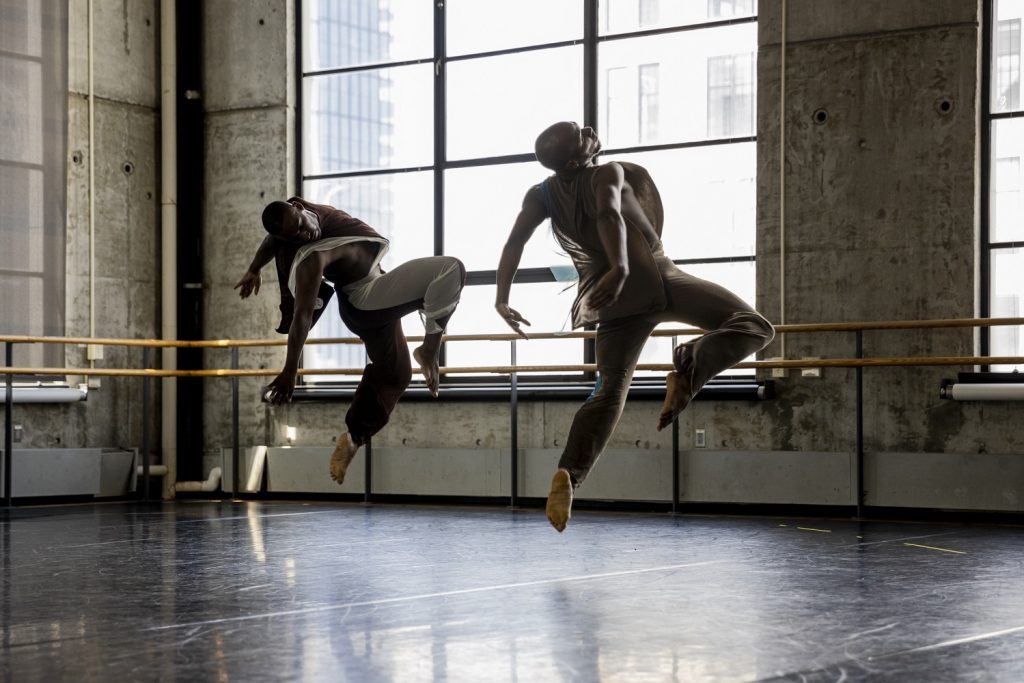 World Premiere Choreographed by Kyle Abraham - Dancers: Claude “CJ” Johnson (short hair) and Donovan Reed (shaved head) - Photo by Maria Baranova