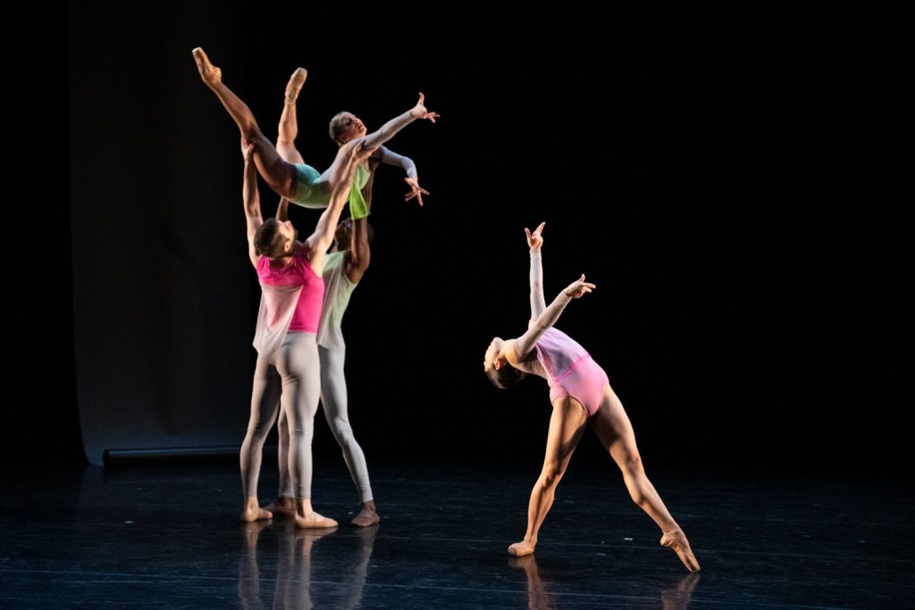 BalletX - (l-r): Skyler Lubin (lifted), Zachary Kapeluck, former Company dancer Stanely Glover and Andrea Yorita in Nicolo Fonte's "Steep Drop, Euphoric" - Photo by Vikki Sloviter