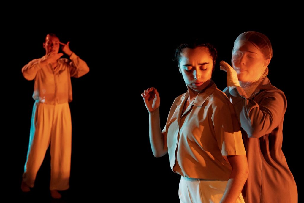(L-R) Bailey Holladay, Halie Donabedian, Jordyn Maxfield in Hannah Millar's "Let Us Bleed, The Heal" - Photo by Taso Papadakis