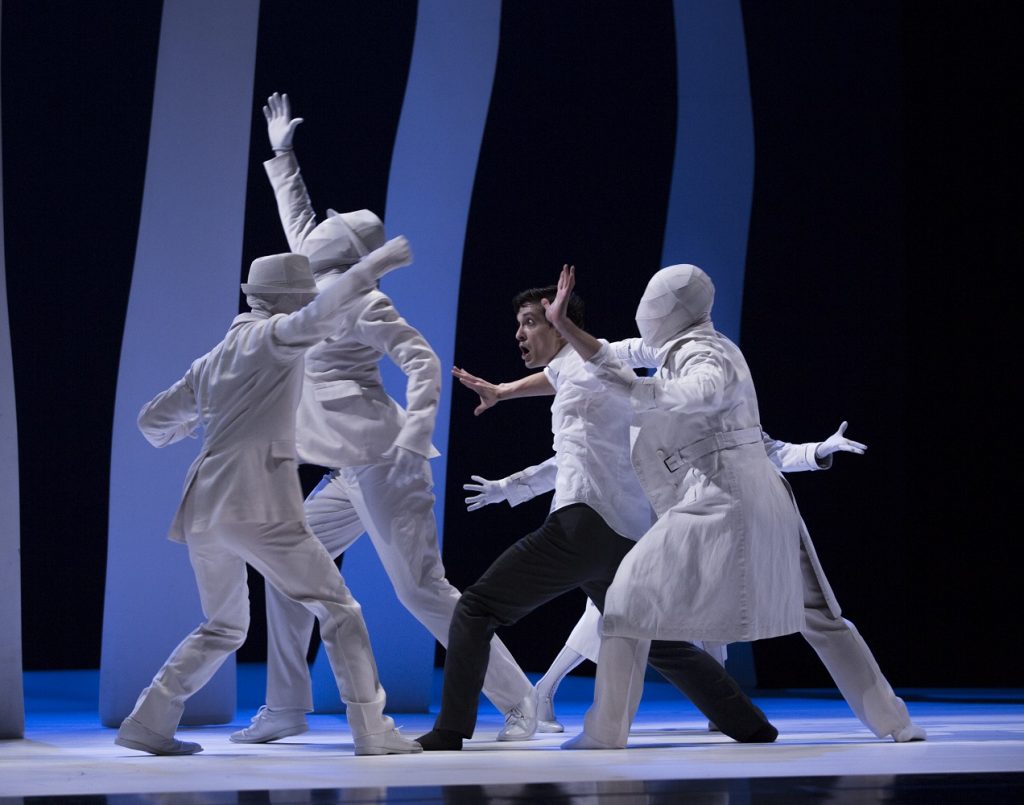 PNB principal dancer James Moore with company dancers in Crystal Pite's "Plot Point" - Photo by Angela Sterling