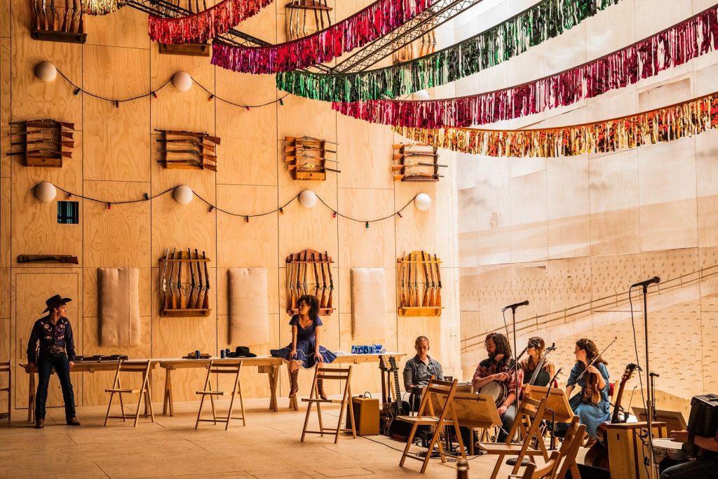 L-R Sean Grandillo, Sasha Hutchings and the company of the national tour of "OKLAHOMA!" - Photo by Matthew Murphy and Evan Zimmerman for MurphyMade