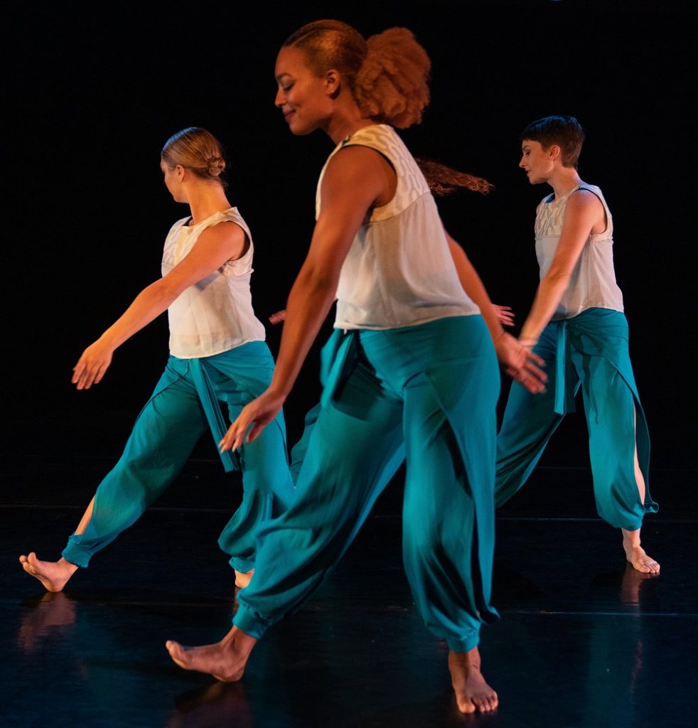 Benita Bike’s DanceArt - "Griot Songs" - Performers (l to r) Micay Jean, Nola Gibson, Skye Schmidt [Lydia McDonald obscured upstage] - Photo by Dean Wallraff