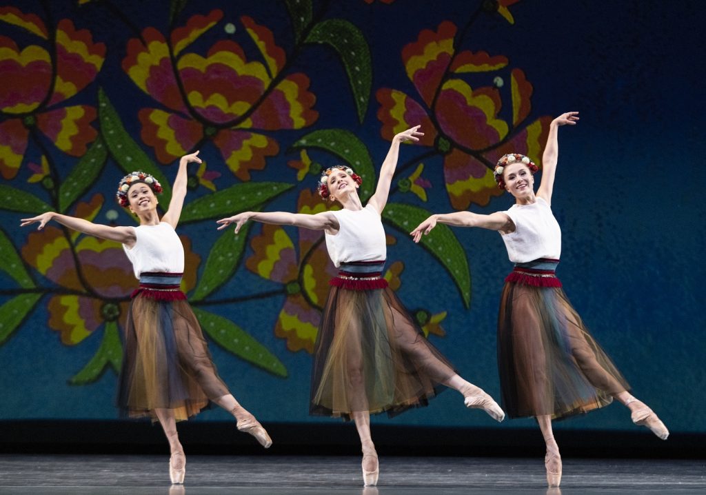 (L-R) Pacific Northwest Ballet principal dancers Angelica Generosa, Elizabeth Murphy, and Cecilia Iliesiu in the world premiere of Alexei Ratmansky’s "Wartime Elegy" - Photo © Angela Sterling