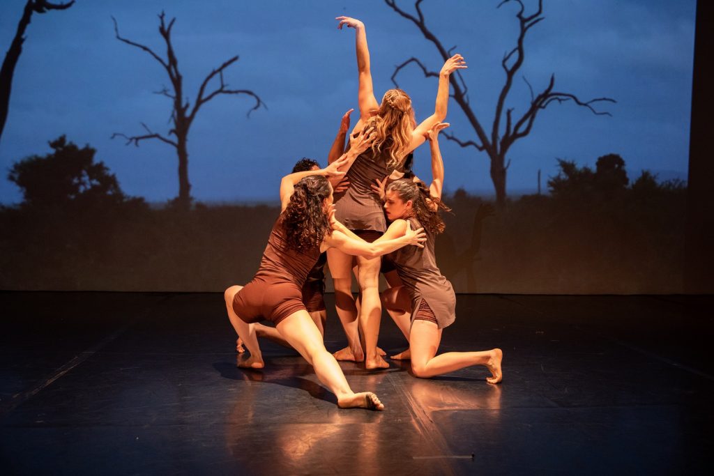 BrockusRED - Julienne Mackey, Denali Huff, Hannah Joo, Daurin Tavares, Mara Hancock (Center) in TREE - Photo by Denise Leitner