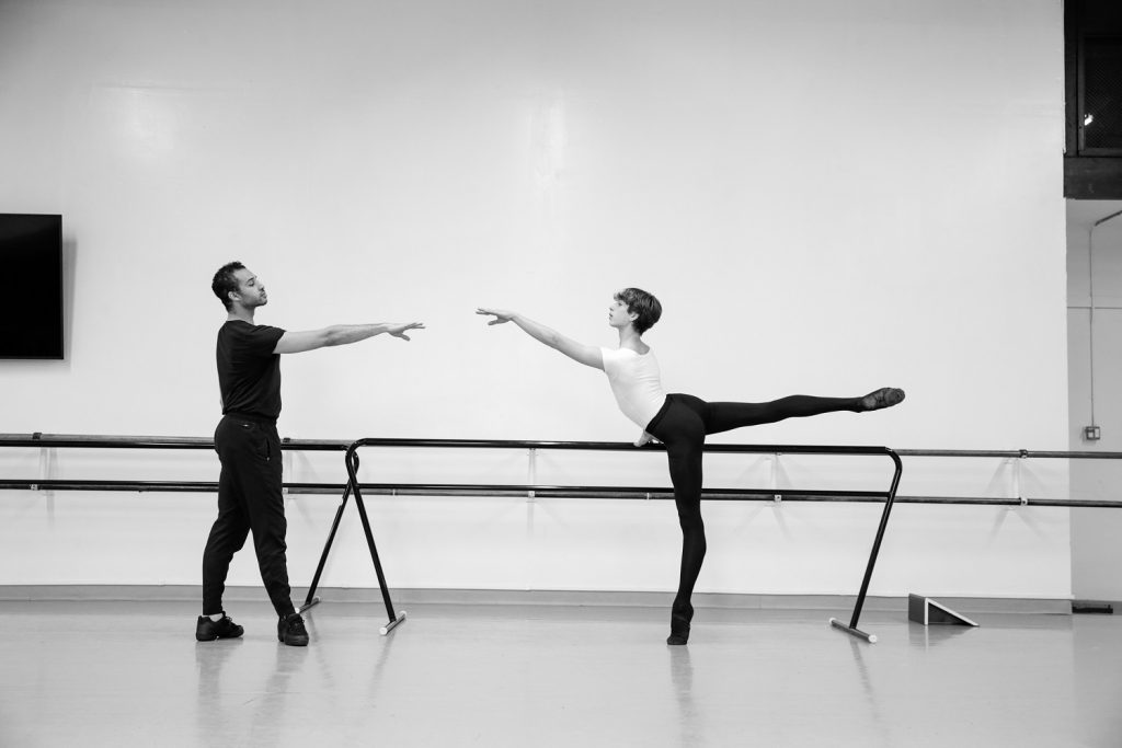 Adrian Blake Mitchell in rehearsal with Westside Ballet dancer Dylan - Courtesy of Westside Ballet
