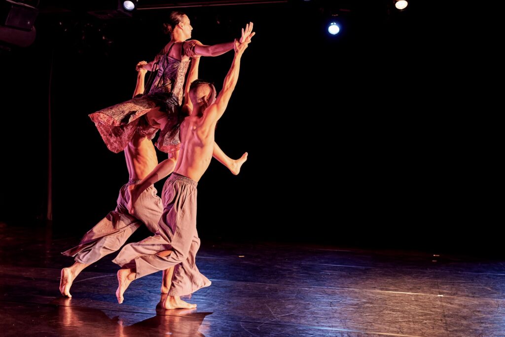 Robert Huerta, Natalie Bojorquez, and Thomas Ng in "Les Moulins de Mon Coeur", choreography by Jamie Nicols - Photo By George Simian. 