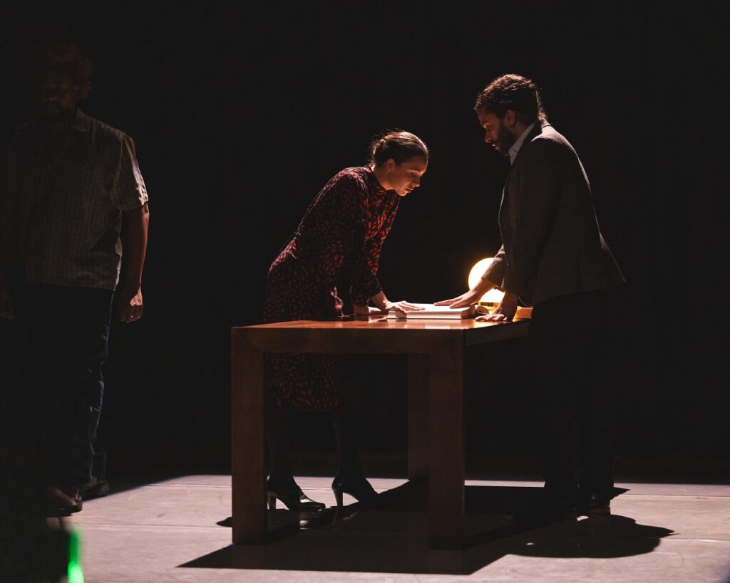 (L-R) Jamal Kamau White, Heley Heckethorn, Joe Davis in "Sucker Punch" by Jamal Kamau White - Photo by Skye Schmidt Varga.