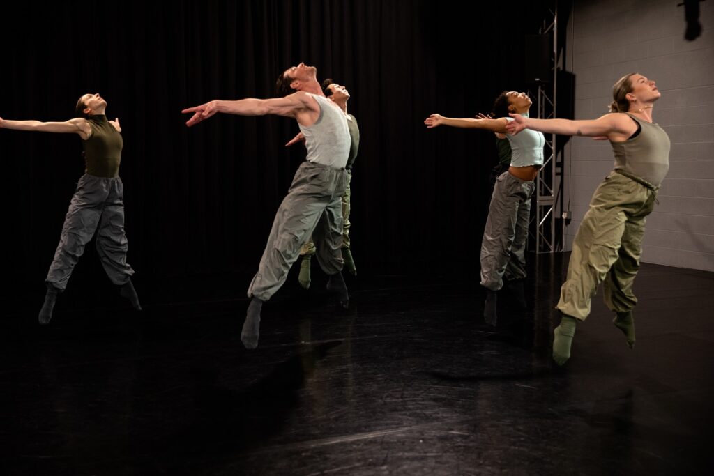 Laurie Sefton Creates - Marlie Couto, Nicholas Sipes, Isaac Huerta, Marirosa Crawford, Maddie Lacambra in rehearsal of "Herd. Person?, choreography by Laurie Sefton - Photo by Denise Leitner.