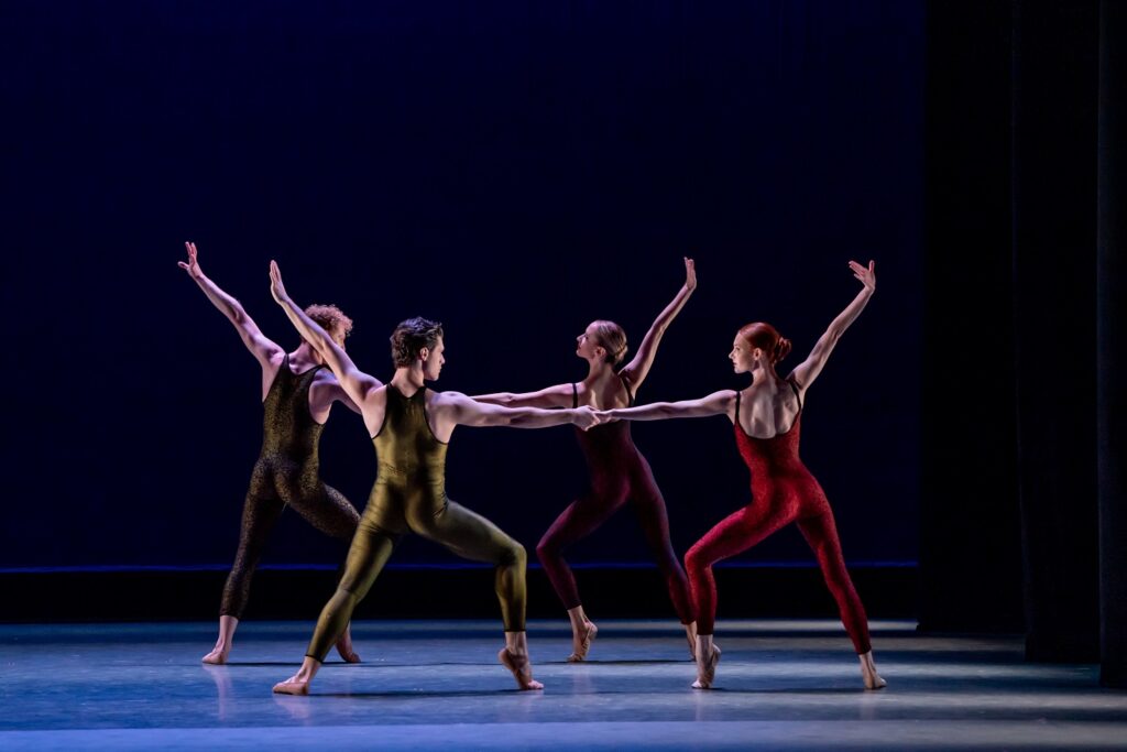 Los Angeles Ballet - Frank Bridge Variations, Dancers L-R Marco Biella, Jake Ray, Brigitte Edwards, Lilly Fife in "Frank Bridge Variations" by Frank Bridge - Photo by Cheryl Mann.