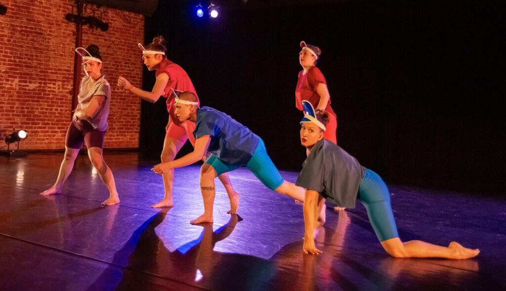 MeCo - (L-R) Melanie Bizzoco, Brooklynn Reeves-Mallett, Morpheus Kostromin, Erin Souffle, Jade Barth in "Bounce" - Photo by Lisa Flory.