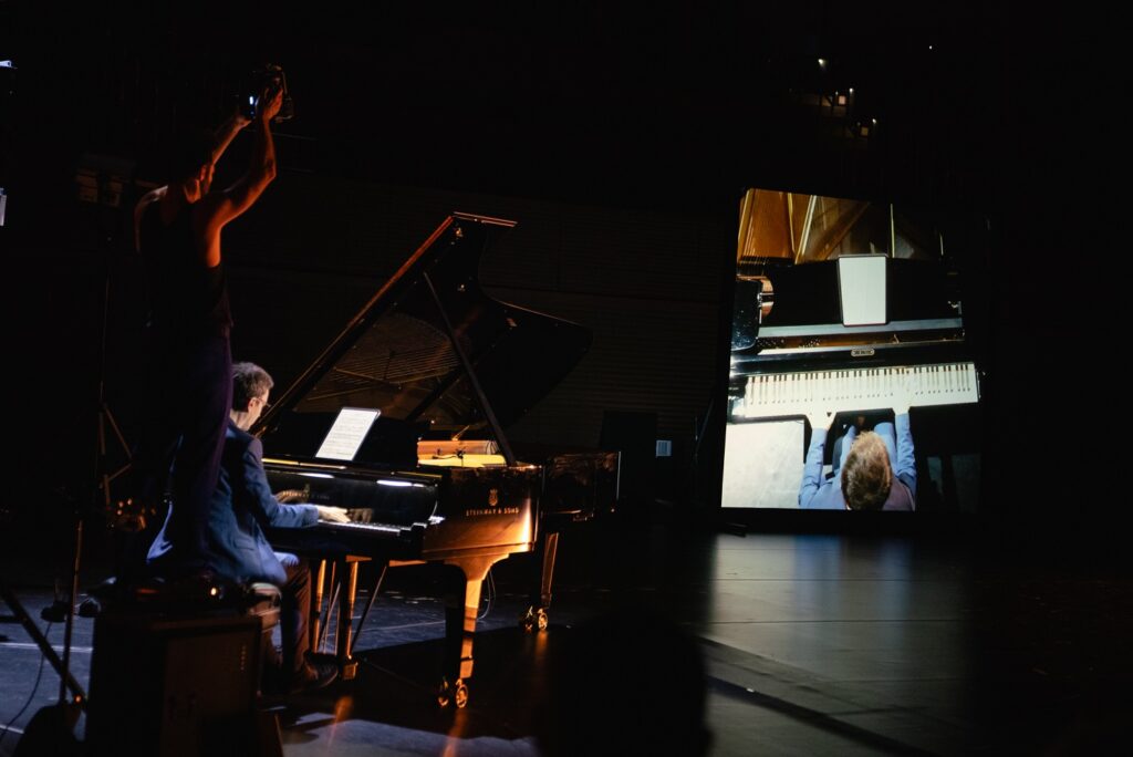 UNSTILL LIFE - Benjamin Millepied with camera and Alexandre Tharaud at piano - Photo by Farah Sosa, for the LA Philharmonic.
