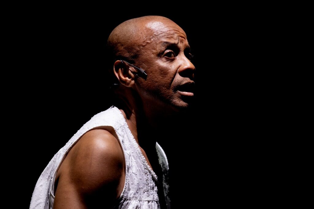 Paul Outlaw in "Big Black Cockroach" - Photo by Angel Origgi courtesy of REDCAT.