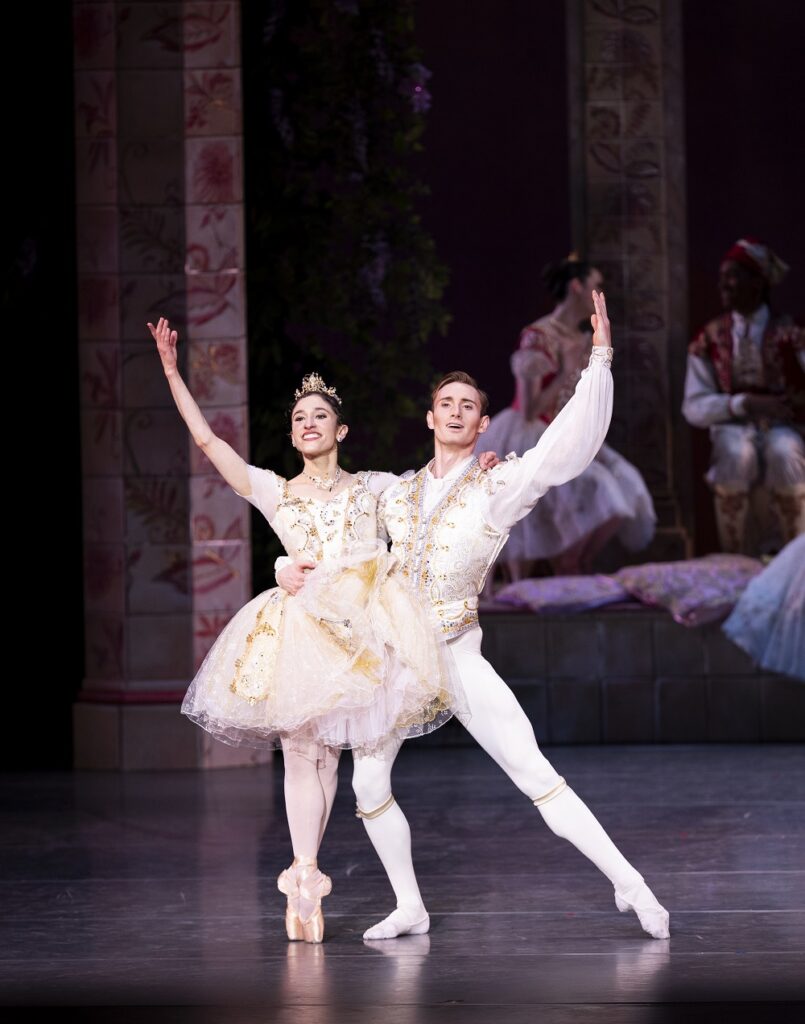 Pacific Northwest Ballet principal dancers Leta Biasucci and James Kirby Rogers in Coppélia, choreographed by Alexandra Danilova and George Balanchine © The George Balanchine Trus - Photo © Angela Sterling.