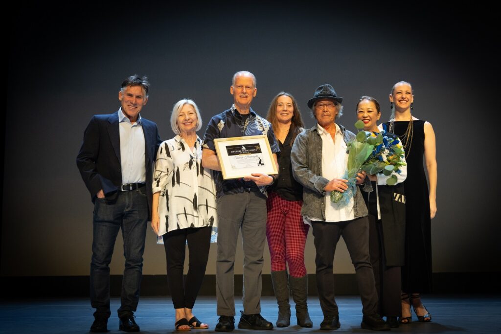 Jazz Dance Conference West – Lifetime Achievement Award for Hama – (L-R) Michael Higgins, Jackie Sleight, Jeff Hendrix, Amy Schadt, Hama, Judy Lam, Janell Burgess – Photo by Denise Leitner. 