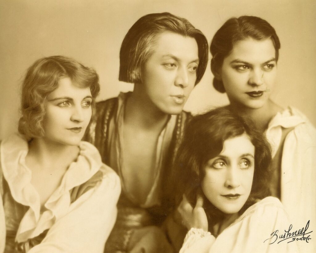 Michio Ito's dancers Hazel Wright (wife), Dorothy Wagner, Georgia Graham - photography by Bushnell.