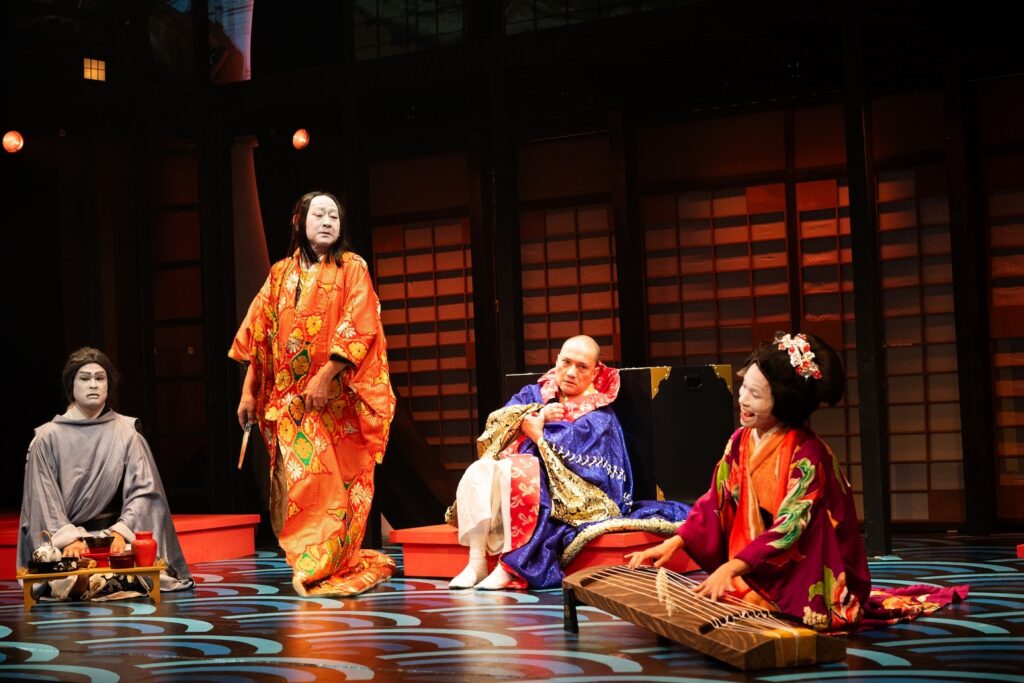 Kavin Panmeechao as the Physician, Gedde Watanabe as the Shogun’s Mother, Jon Jon Briones as the Shogun, and Kit DeZolt as the Shogun’s Wife performing “Chrysanthemum Tea” in Pacific Overtures. Photo by Teolindo.