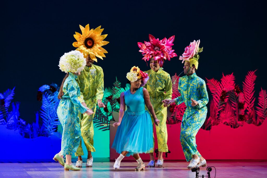 Dorrance Dance: "Nutcracker Suite"- (L-R) Sydney Burtis, Sterling Harris, Gisele Silva, Asha Griffith, Leonardo Sandoval - Photo by Luis Luque, Luque Photography.