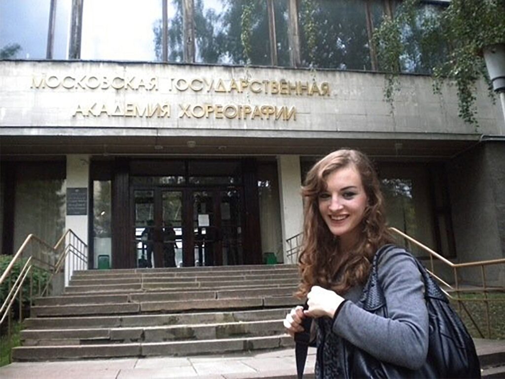 Joy stands in front of the Bolshoi Ballet Academy - Moscow 2009 - Photo courtesy of the artist.