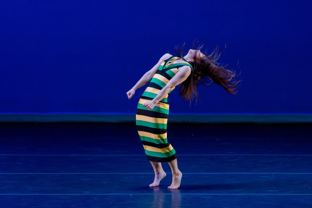 Kozue Kasahara of Lula Washington Dance Theatre performs Martha Graham's "Satyric Festival Song" April 26, 2025 for The Soraya's "LA Dances Graham100" - Photo by Luis Luque, Luque Photography.