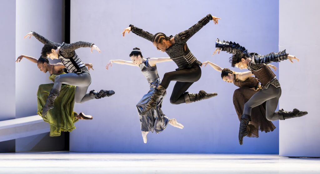 Pacific Northwest Ballet principal dancer Jonathan Batista (center) as Tybalt, with company dancers, in Jean-Christophe Maillot’s Roméo et Juliette - Photo by Angela Sterling.