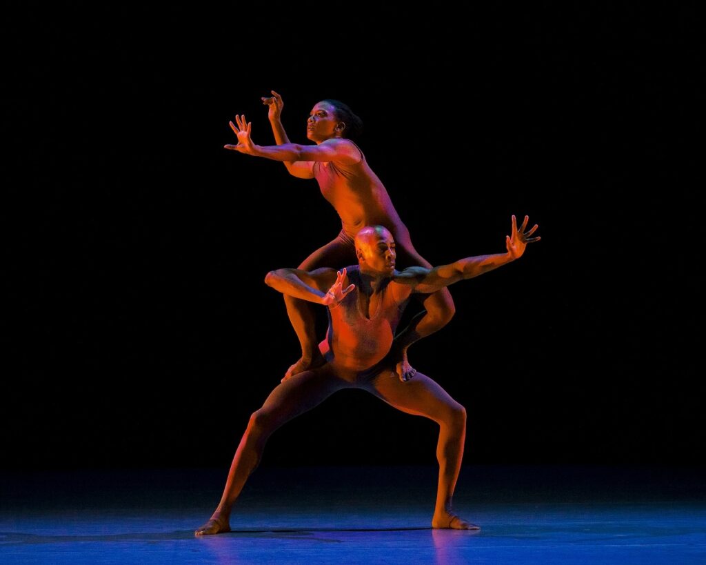 Alvin Ailey American Dance Theater Jacquelin Harris and Yannick Lebrun in Elisa Monte's "Treading" - Photo by Paul Kolnik.