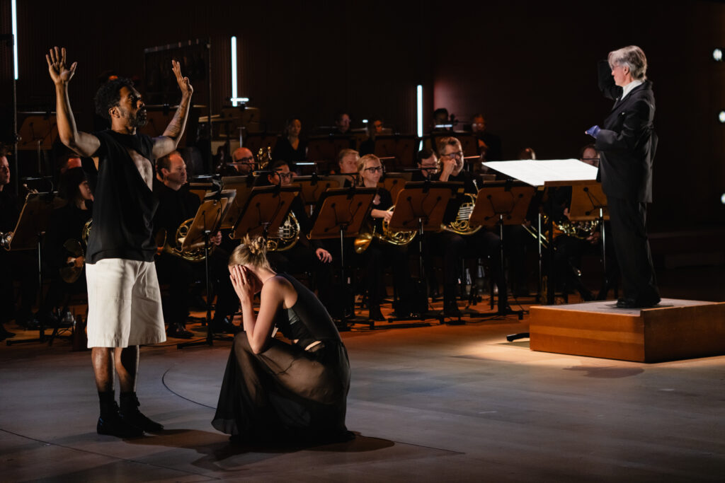 Benjamin Millipied's "Rituel" with the LA Phil - Dancers: Jeremy Coachman, Courtney Conovan - Conductor Esa-Pekka Salonen - Photo by Farah Sosa, provided courtesy of the LA Phil. L.A. Dance Project.