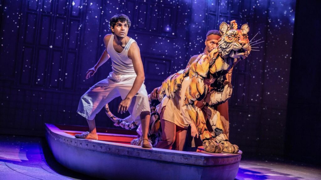 Ahmanson Theatre - (L-R) Taha Mandviwala, Anna Leigh Gortner, Shiloh Goodin, Toussaint Jeanlouis in the national tour of "Life of Pi" - Photo by Evan Zimmerman.