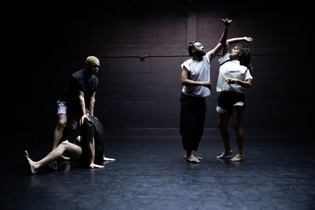 Jay Carlon, Justin Faircloth, Evelyn Lilian Sanchez Narvaez and Wendell Gray II in "Super Nothing" by Miguel Gutierrez - Photo by Maria Bananov.