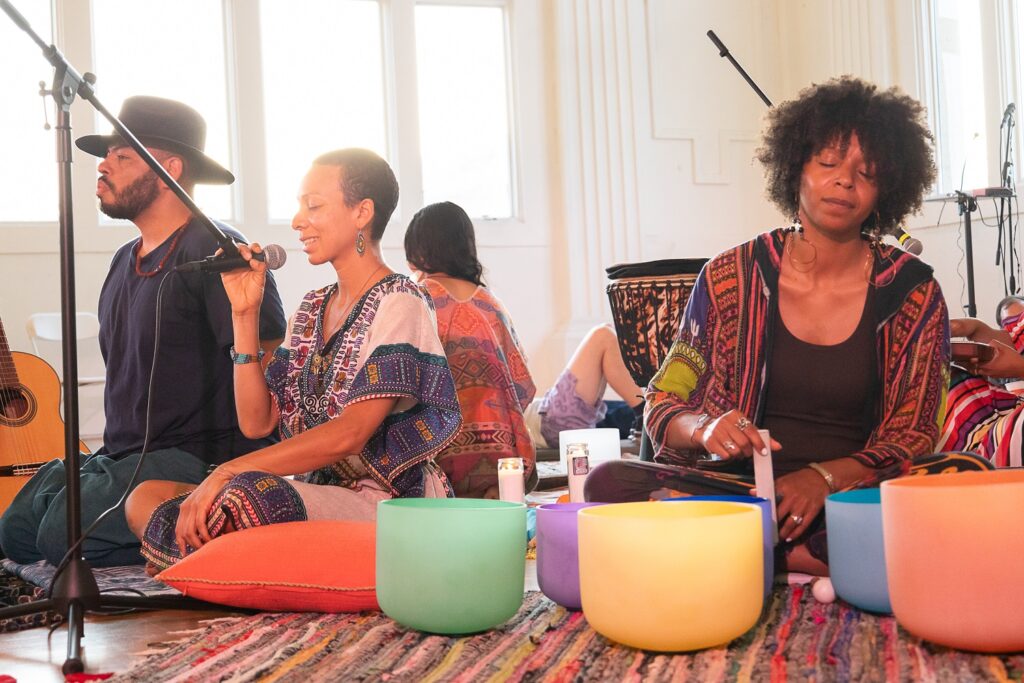 LAX Micro Fest - "Opening Rainbow Grief Ritual: To honor the Land,” led by collaborators Lindsey Red-tail and Eres Medicina - Photo by Argel Rojo.