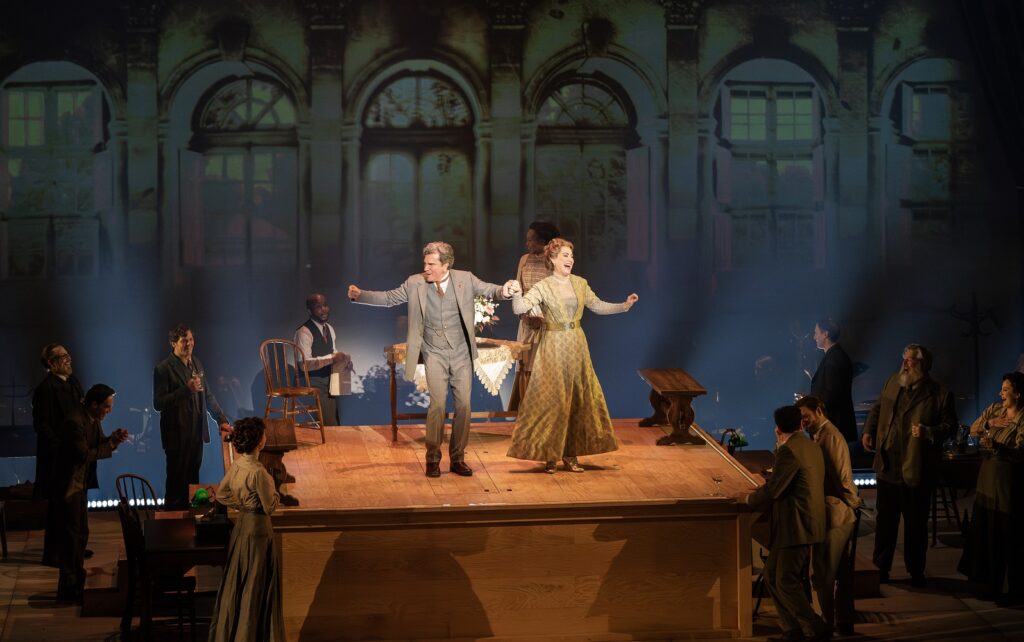 L–R Chris Shyer, Alison Ewing and the National Tour company of PARADE - Photo by Joan Marcus.